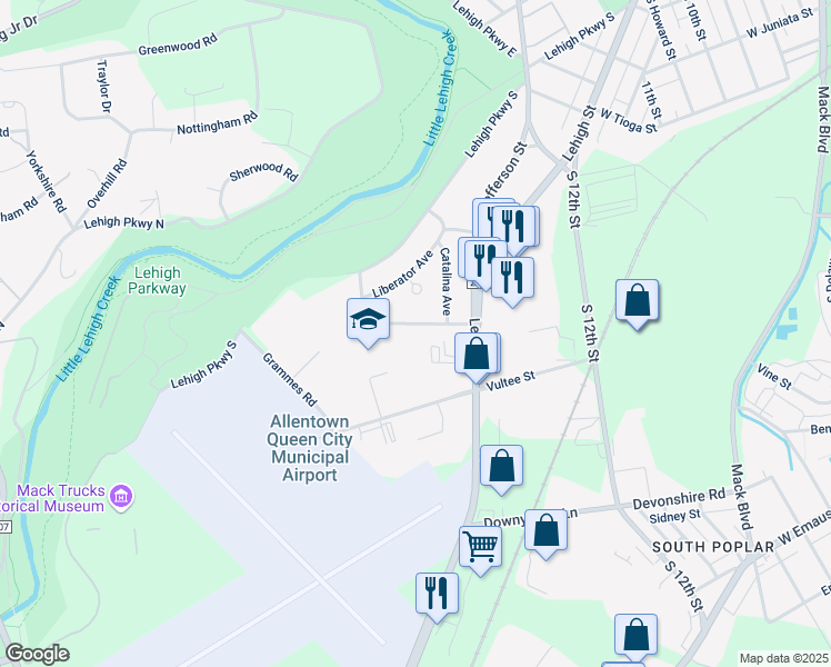 map of restaurants, bars, coffee shops, grocery stores, and more near 1534 Liberator Avenue in Allentown