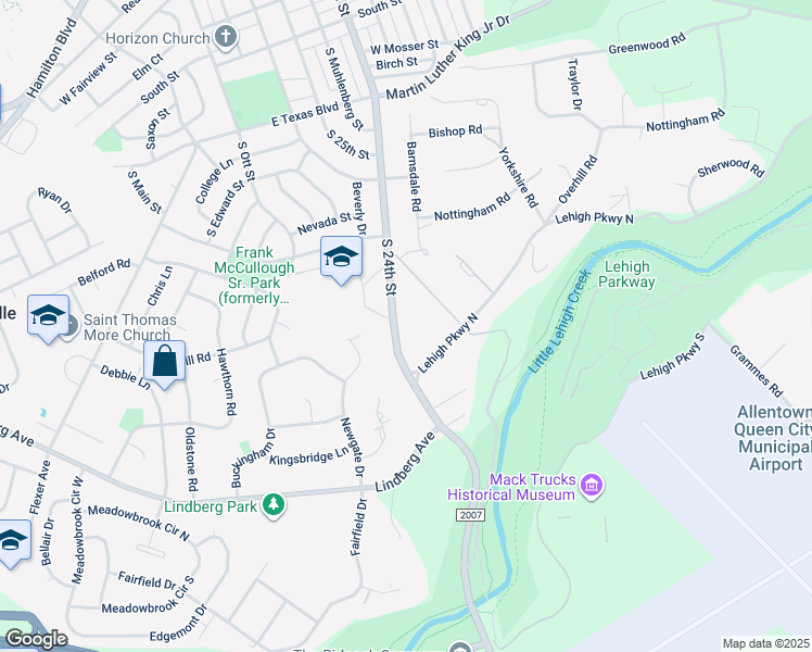 map of restaurants, bars, coffee shops, grocery stores, and more near 1129 South 24th Street in Allentown