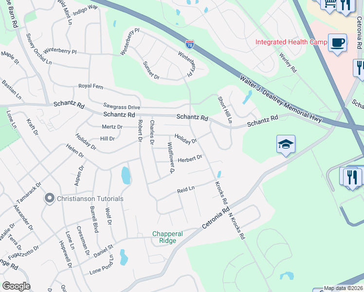 map of restaurants, bars, coffee shops, grocery stores, and more near 5521 Holiday Drive in Allentown