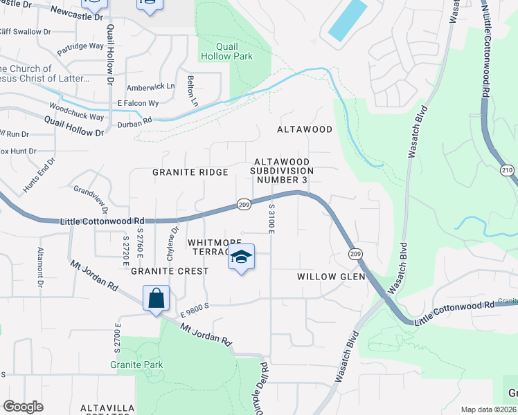 map of restaurants, bars, coffee shops, grocery stores, and more near 9528 Foxwood Lane in Sandy