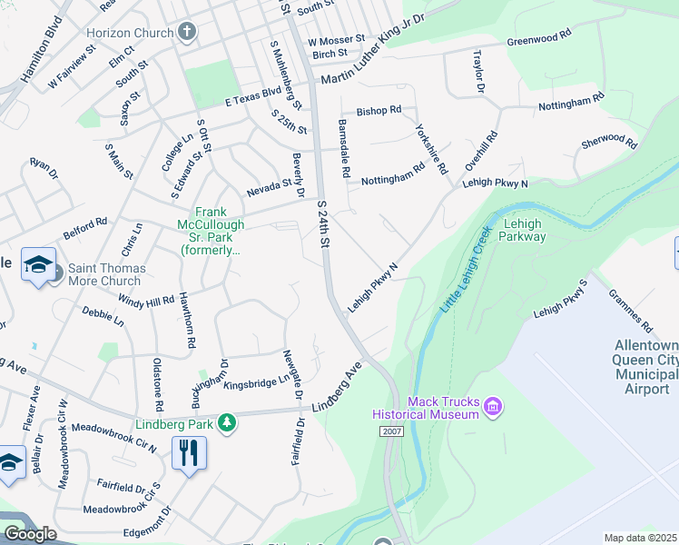 map of restaurants, bars, coffee shops, grocery stores, and more near 1129 South 24th Street in Allentown
