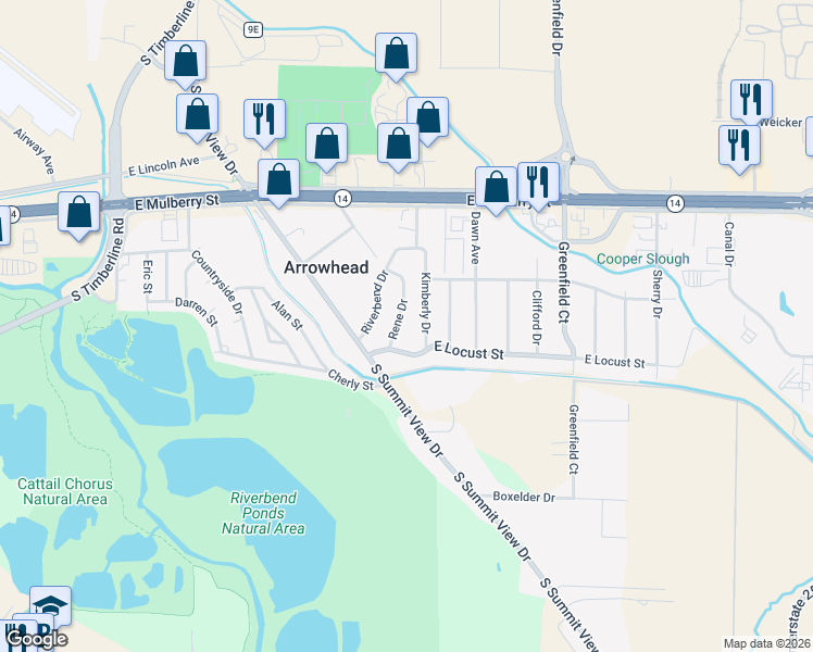 map of restaurants, bars, coffee shops, grocery stores, and more near 712 Rene Drive in Fort Collins