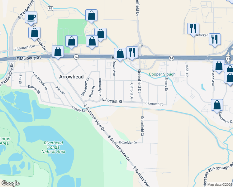 map of restaurants, bars, coffee shops, grocery stores, and more near 716 Dawn Avenue in Fort Collins