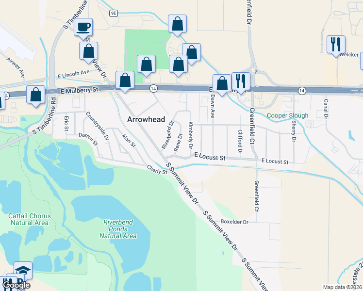 map of restaurants, bars, coffee shops, grocery stores, and more near 712 Rene Drive in Fort Collins