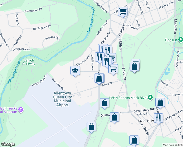 map of restaurants, bars, coffee shops, grocery stores, and more near 1907 17th Street Southwest in Allentown