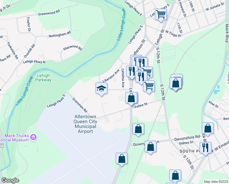 map of restaurants, bars, coffee shops, grocery stores, and more near 1534 Liberator Avenue in Allentown