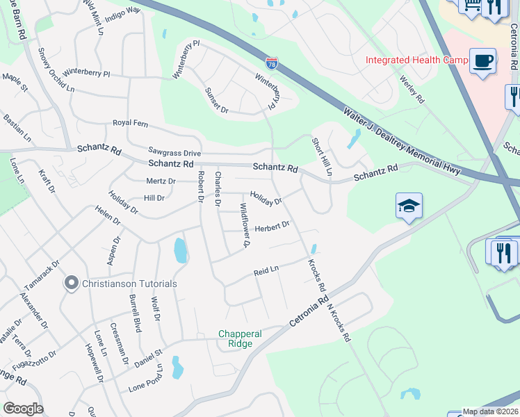 map of restaurants, bars, coffee shops, grocery stores, and more near 5521 Holiday Drive in Allentown