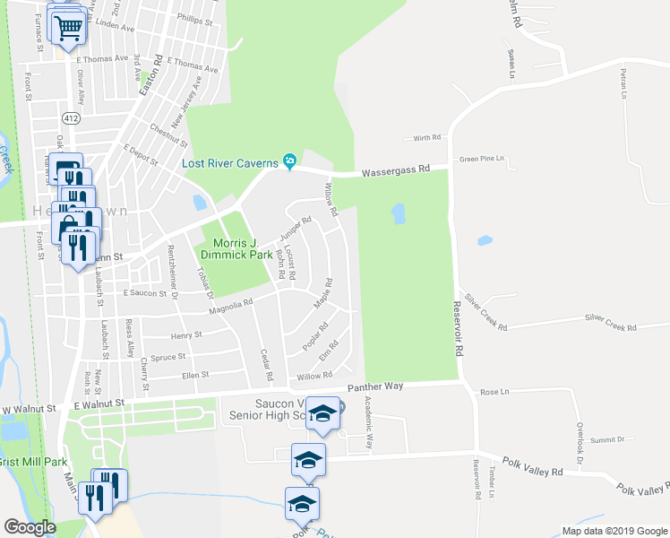 map of restaurants, bars, coffee shops, grocery stores, and more near 433 Maple Road in Hellertown