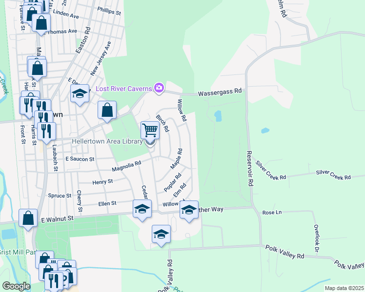 map of restaurants, bars, coffee shops, grocery stores, and more near 433 Maple Road in Hellertown