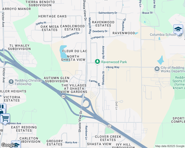 map of restaurants, bars, coffee shops, grocery stores, and more near 2045 Fancy Oaks Drive in Redding
