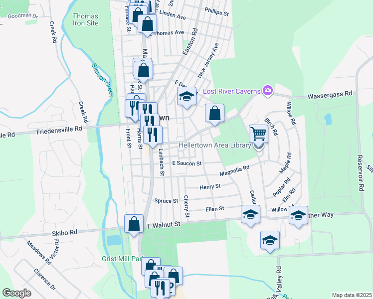 map of restaurants, bars, coffee shops, grocery stores, and more near 440 Delaware Avenue in Hellertown