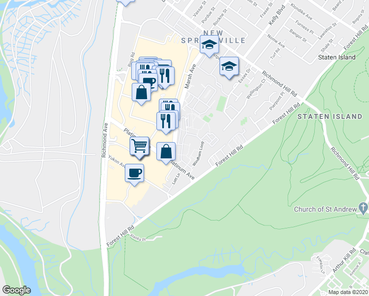 map of restaurants, bars, coffee shops, grocery stores, and more near 91 Windham Loop in Staten Island
