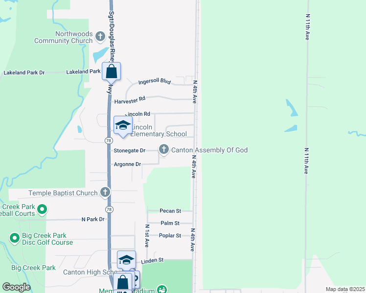 map of restaurants, bars, coffee shops, grocery stores, and more near 246-326 Gettysburg Drive in Canton