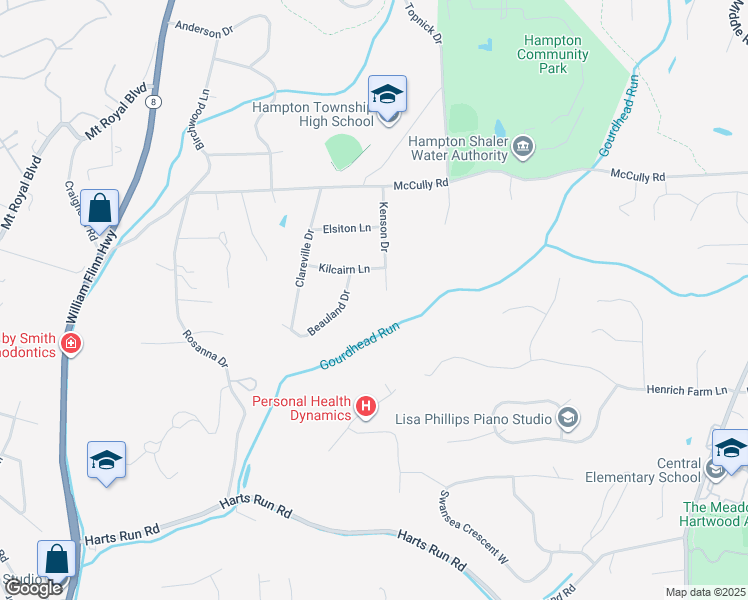 map of restaurants, bars, coffee shops, grocery stores, and more near 4337 Kenson Drive in Hampton Township
