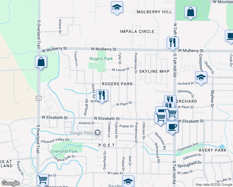 map of restaurants, bars, coffee shops, grocery stores, and more near 805 Tyler Street in Fort Collins