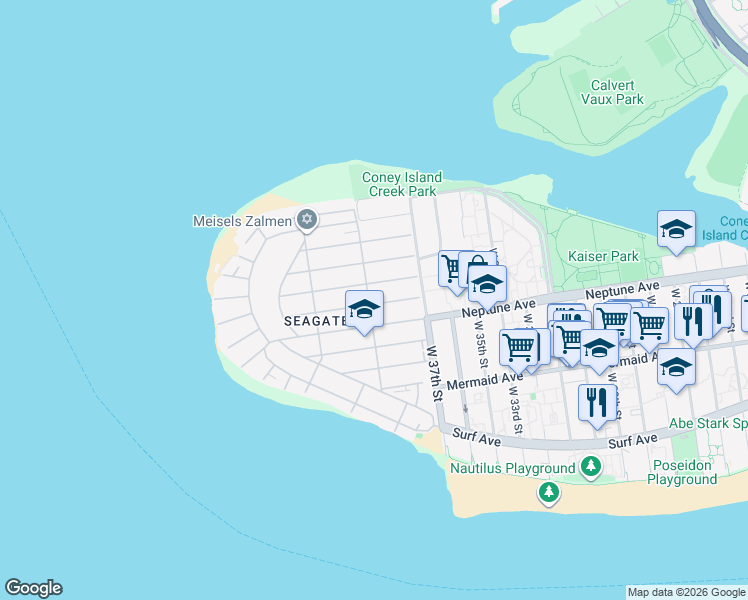 map of restaurants, bars, coffee shops, grocery stores, and more near 3766 Laurel Avenue in Brooklyn