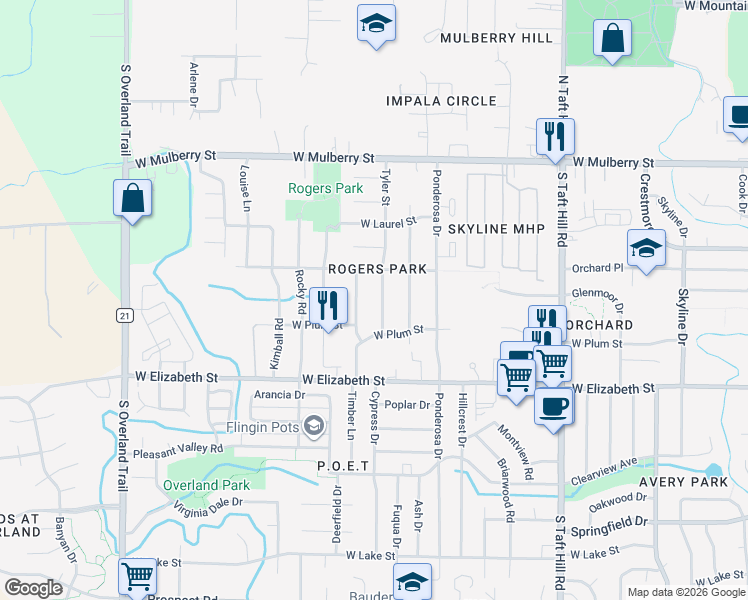 map of restaurants, bars, coffee shops, grocery stores, and more near 805 Tyler Street in Fort Collins