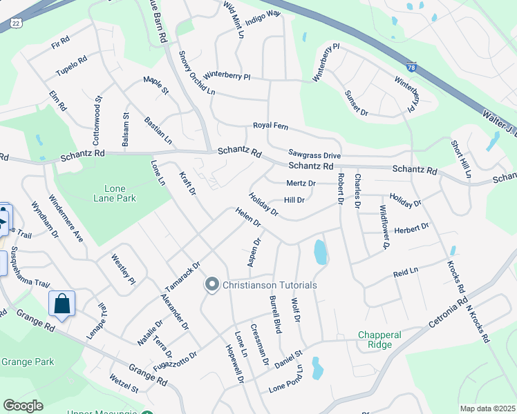 map of restaurants, bars, coffee shops, grocery stores, and more near 5906 Holiday Drive in Allentown