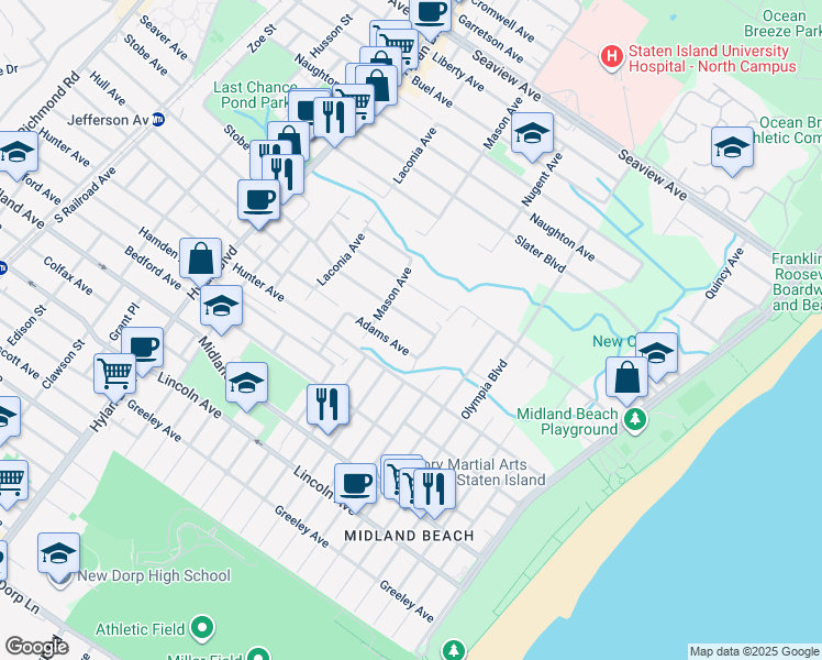 map of restaurants, bars, coffee shops, grocery stores, and more near 457 Jefferson Avenue in Staten Island
