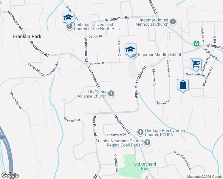 map of restaurants, bars, coffee shops, grocery stores, and more near 1568 Duncan Drive in Pittsburgh