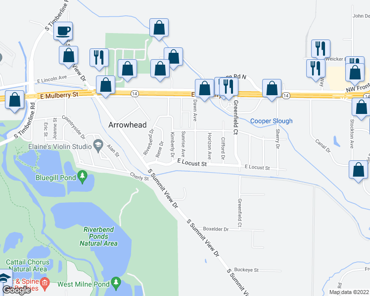 map of restaurants, bars, coffee shops, grocery stores, and more near 812 Sunrise Avenue in Fort Collins