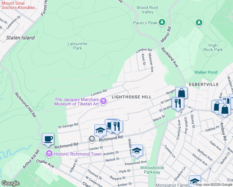 map of restaurants, bars, coffee shops, grocery stores, and more near 255 Edinboro Road in Staten Island