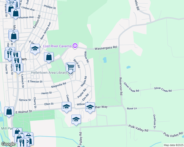 map of restaurants, bars, coffee shops, grocery stores, and more near 457 Willow Road in Hellertown