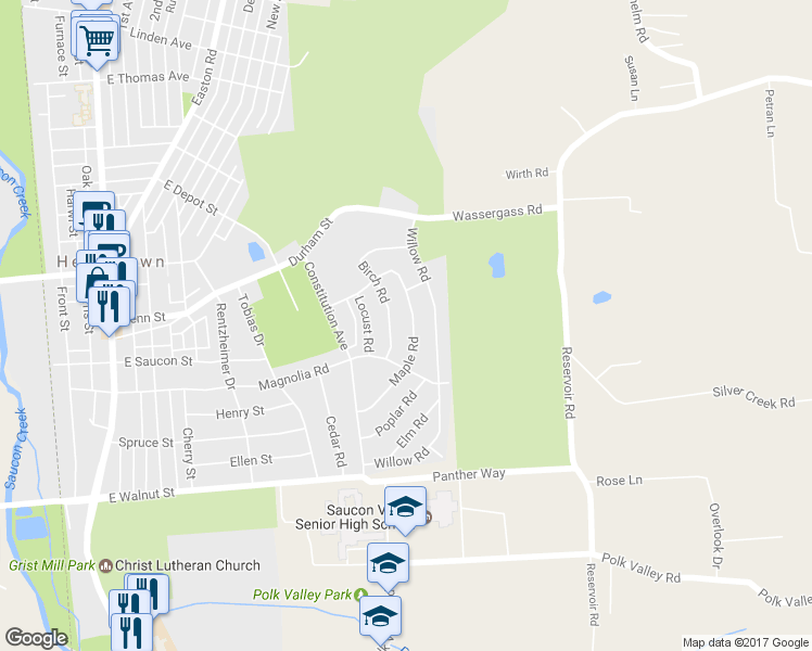 map of restaurants, bars, coffee shops, grocery stores, and more near 438 Maple Road in Hellertown