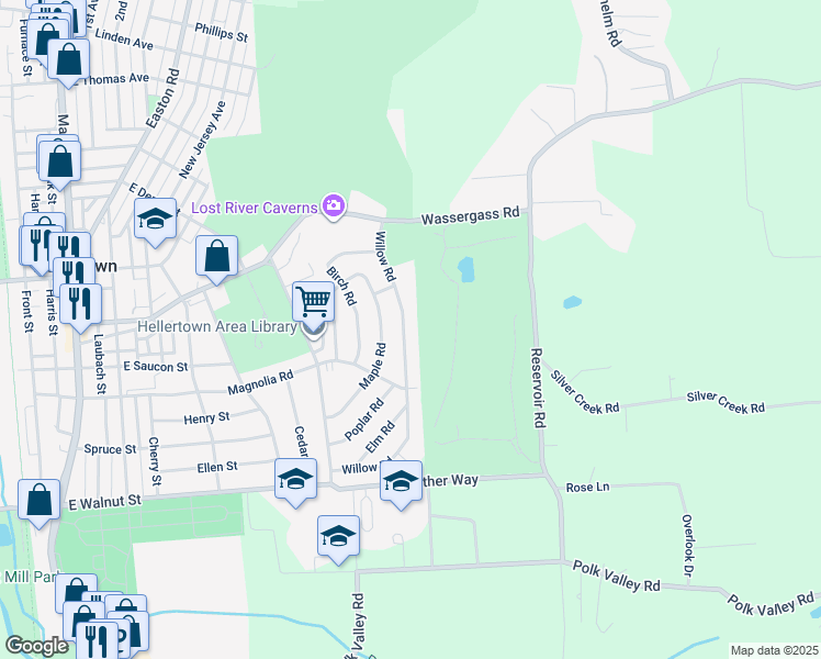 map of restaurants, bars, coffee shops, grocery stores, and more near 457 Willow Road in Hellertown