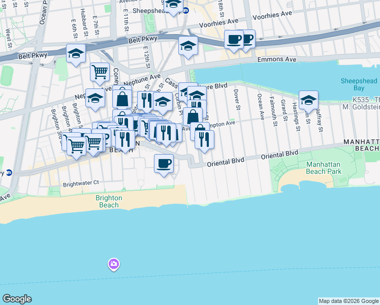 map of restaurants, bars, coffee shops, grocery stores, and more near 161 Corbin Place in Brooklyn