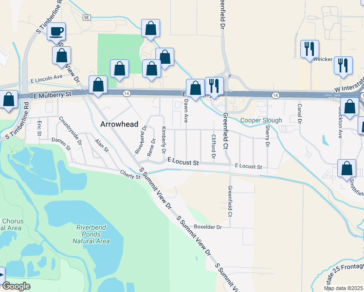map of restaurants, bars, coffee shops, grocery stores, and more near 804 Sunrise Avenue in Fort Collins