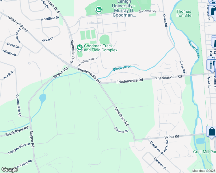 map of restaurants, bars, coffee shops, grocery stores, and more near 1776 Friedensville Road in Bethlehem