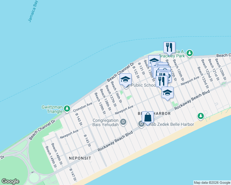 map of restaurants, bars, coffee shops, grocery stores, and more near 135-04 Cronston Avenue in Queens