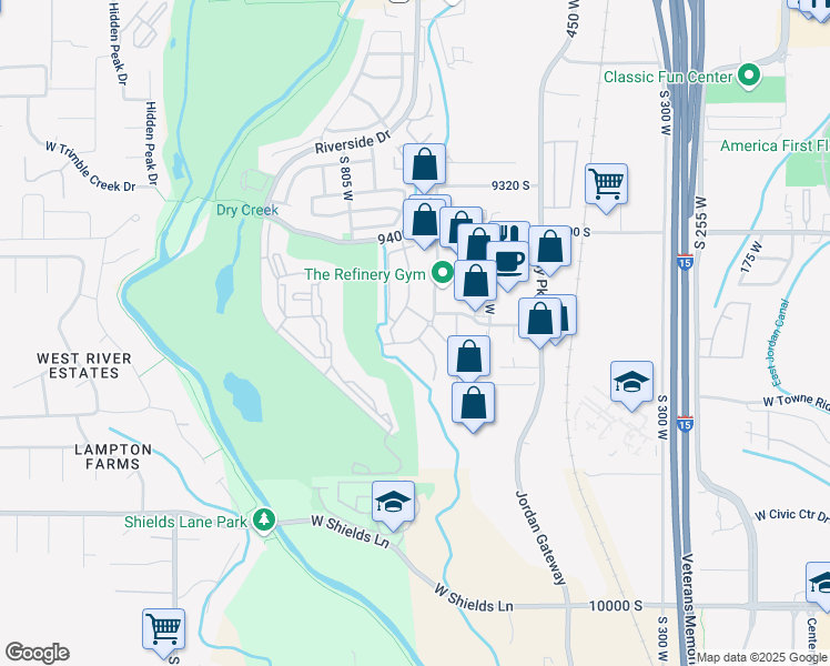 map of restaurants, bars, coffee shops, grocery stores, and more near 708 Villa Ridge Way in Sandy