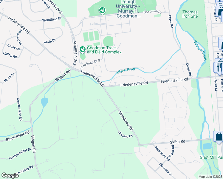 map of restaurants, bars, coffee shops, grocery stores, and more near 1776 Friedensville Road in Bethlehem