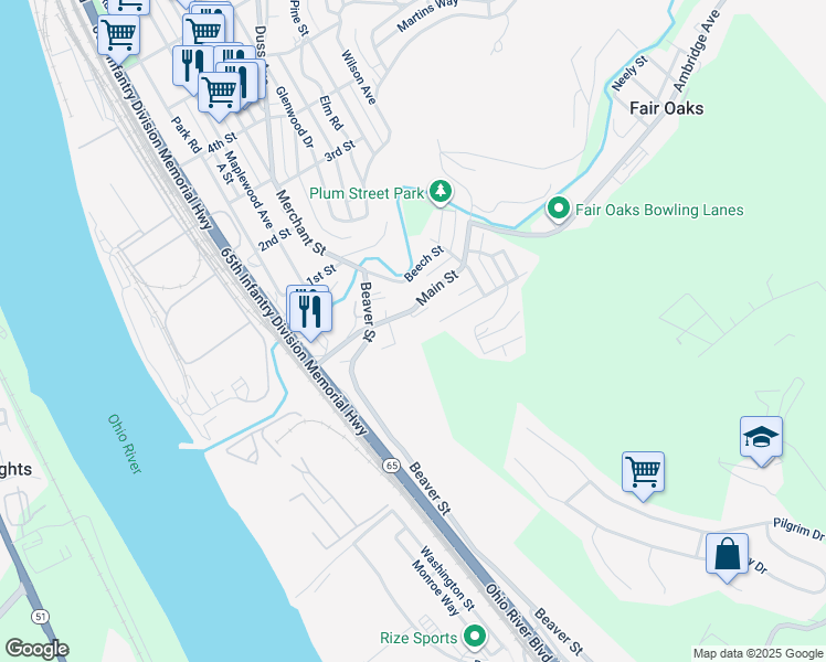 map of restaurants, bars, coffee shops, grocery stores, and more near 29 Main St in Ambridge