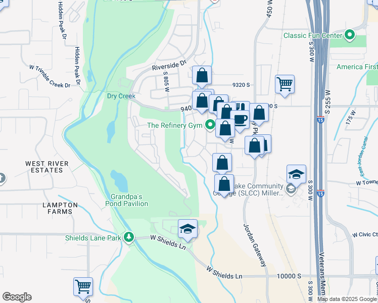 map of restaurants, bars, coffee shops, grocery stores, and more near 9597 Hidden Point Drive in Sandy