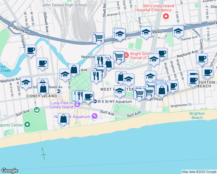 map of restaurants, bars, coffee shops, grocery stores, and more near 2940 Marsha Rapaport Way in Brooklyn