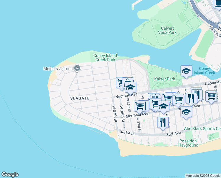 map of restaurants, bars, coffee shops, grocery stores, and more near 3714 Laurel Avenue in Brooklyn