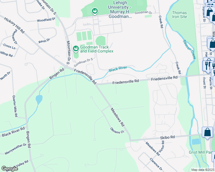 map of restaurants, bars, coffee shops, grocery stores, and more near 1776 Friedensville Road in Bethlehem