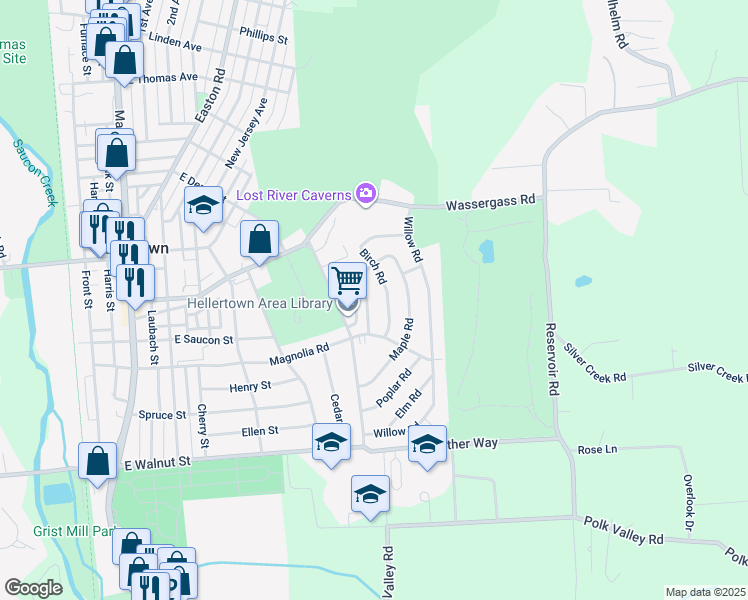 map of restaurants, bars, coffee shops, grocery stores, and more near 445 Locust Road in Hellertown