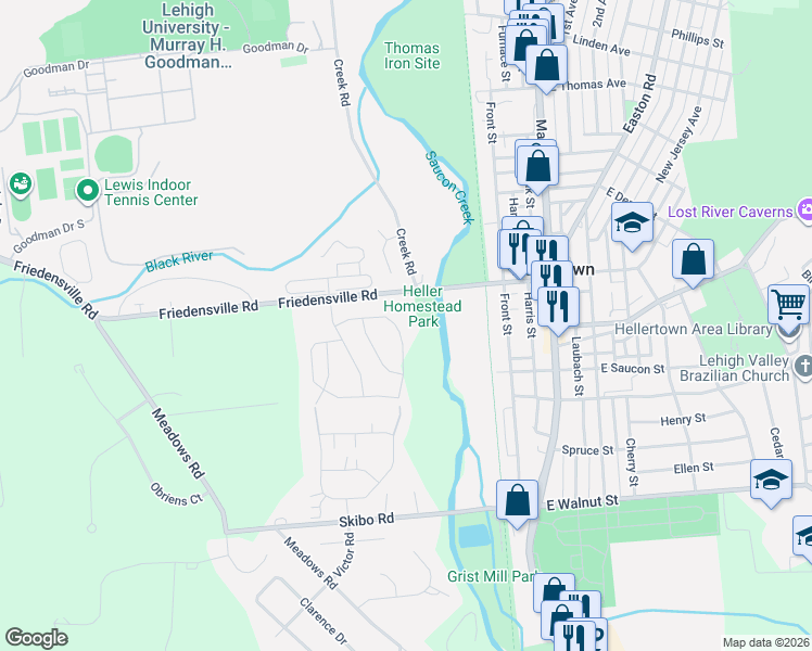 map of restaurants, bars, coffee shops, grocery stores, and more near 1955 Chancellor Street in Hellertown