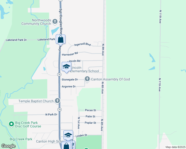 map of restaurants, bars, coffee shops, grocery stores, and more near 246 Gettysburg Drive in Canton