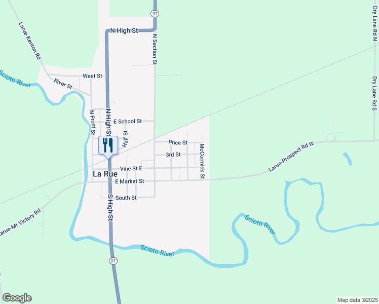 map of restaurants, bars, coffee shops, grocery stores, and more near 425 3rd Street in La Rue