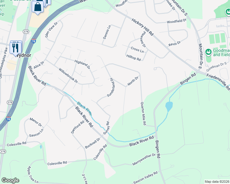 map of restaurants, bars, coffee shops, grocery stores, and more near 1965 Sunderland Drive in Bethlehem
