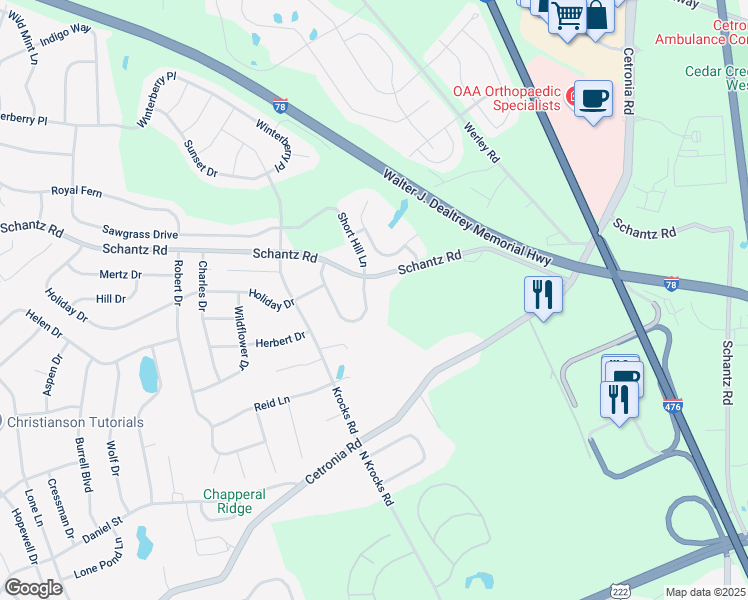 map of restaurants, bars, coffee shops, grocery stores, and more near 14 High Saddle Lane in Allentown