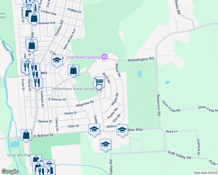 map of restaurants, bars, coffee shops, grocery stores, and more near 444 Birch Road in Hellertown