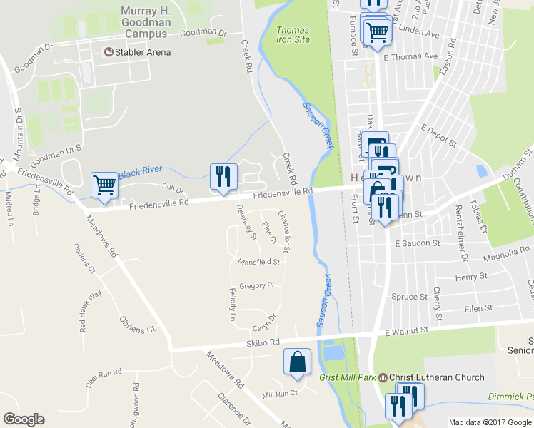 map of restaurants, bars, coffee shops, grocery stores, and more near 1955 Pine Court in Hellertown