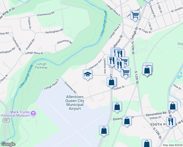 map of restaurants, bars, coffee shops, grocery stores, and more near 1813 17th Street Southwest in Allentown