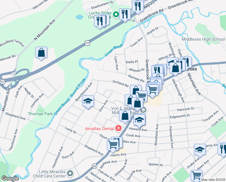 map of restaurants, bars, coffee shops, grocery stores, and more near 38 Glen Gary Road in Middlesex